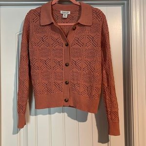 Rachel Zoe Salmon Pink Open Knit Crochet Cardigan, Size S